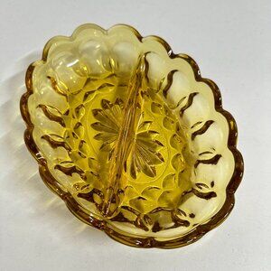 1970's Amber Anchor Hocking Divided Fairfield Serving Relish Dish Scalloped Edge